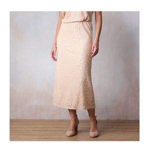 3x LC Lauren Conrad Blush Sequin Midi slip Skirt new